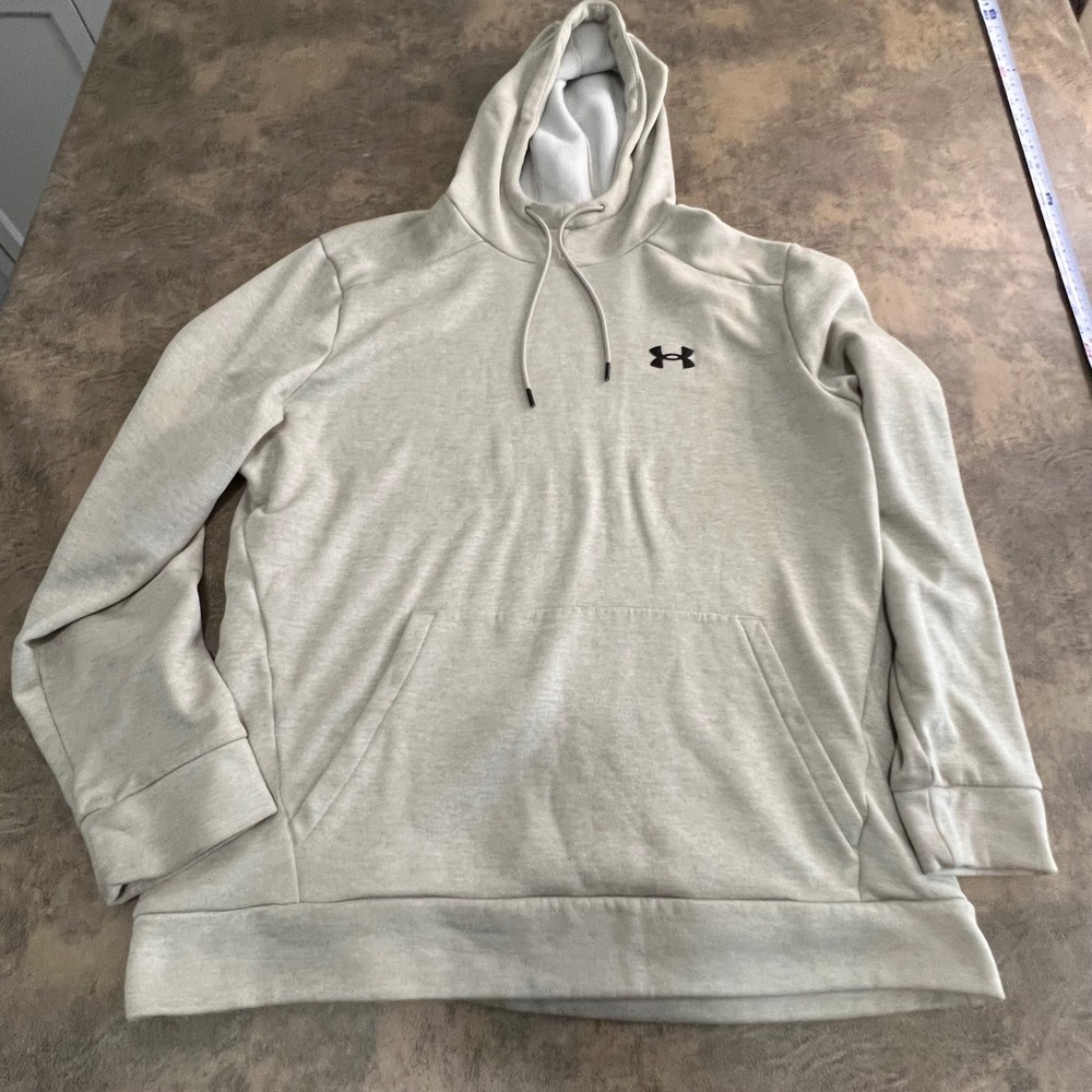 Under Armour Hoodie Mens XL‎ Oatmeal Heather Loose Fit Fleece Pullover 2468